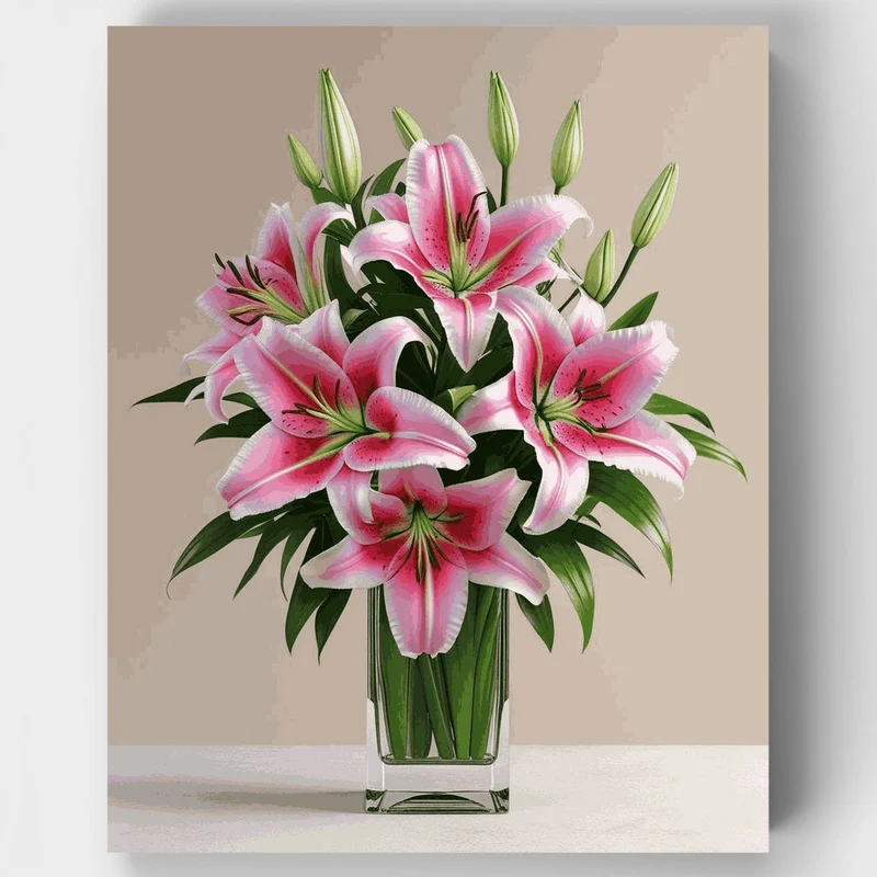 Pink Stargazer Lilies in Glass Vase - Paint by Numbers Kit