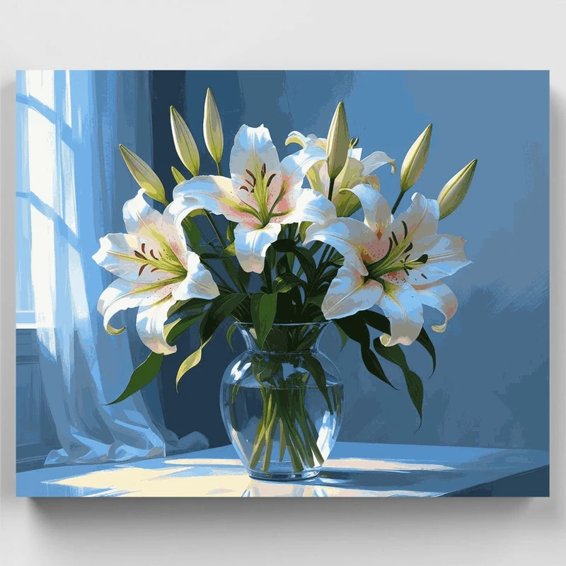 White Lilies in Glass Vase - Paint by Numbers Kit
