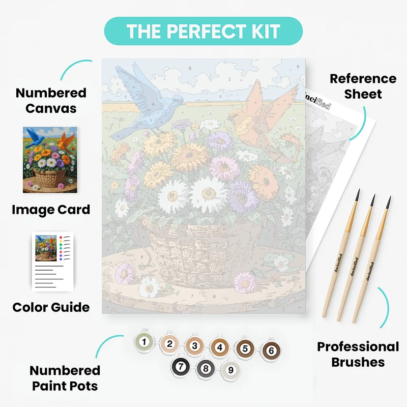 Colorful Gerbera Daisies with Flying Birds - Paint by Numbers Kit