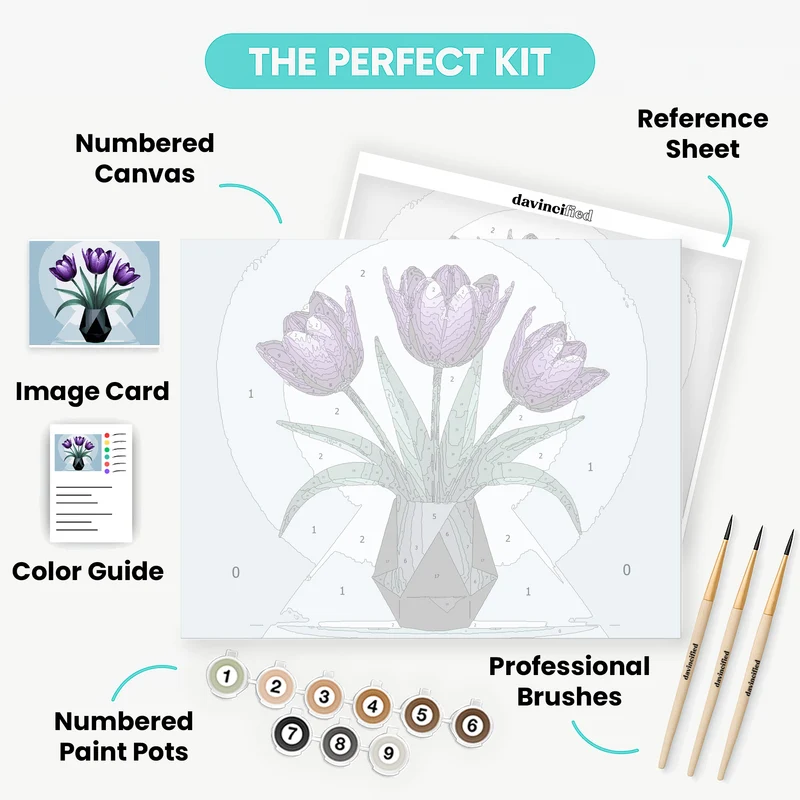 Purple Tulips in Geometric Vase - Paint by Numbers Kit
