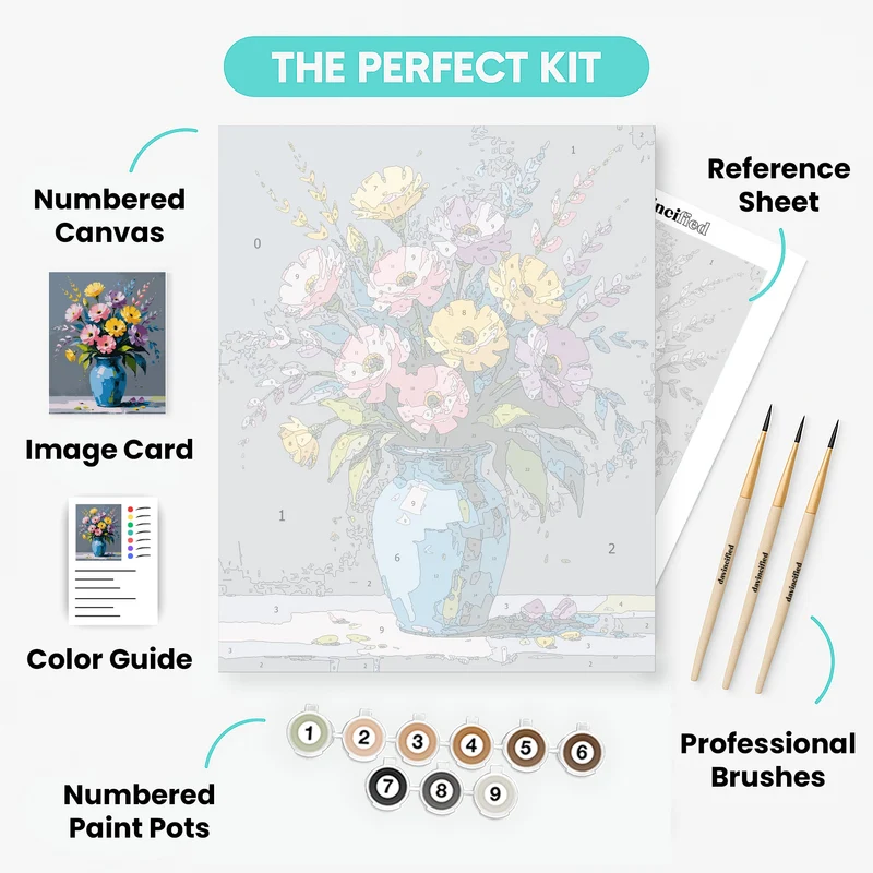 Vibrant Floral Bouquet in Blue Vase - Paint by Numbers Kit
