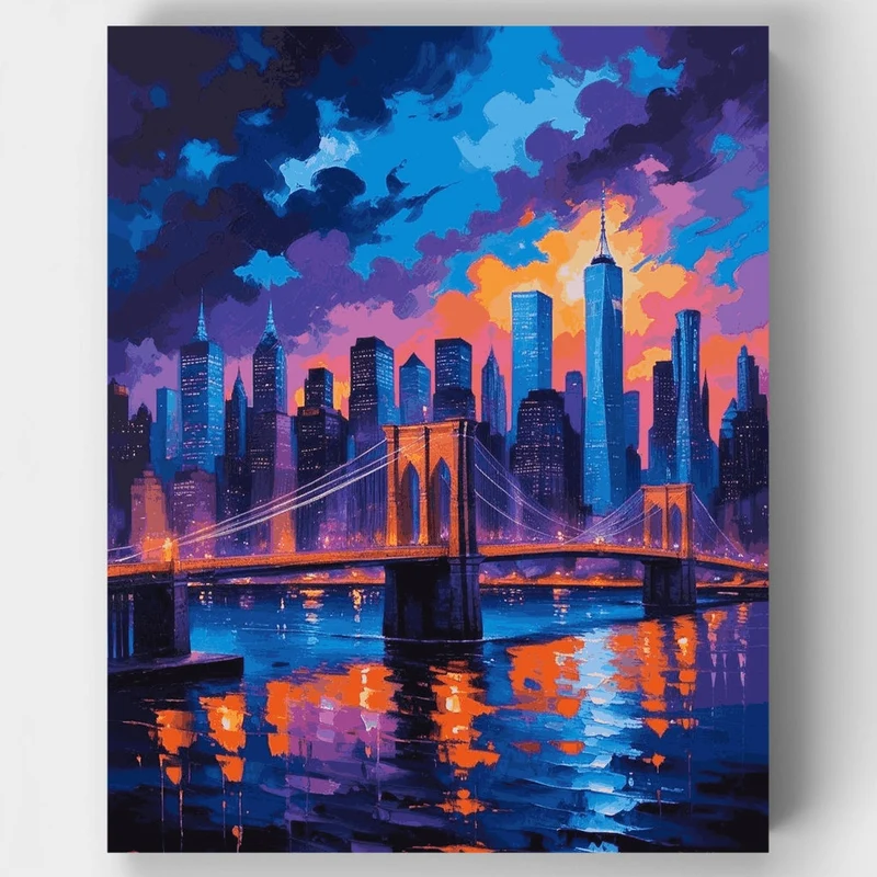 Manhattan Brooklyn Bridge at Night - Paint by Numbers Kit