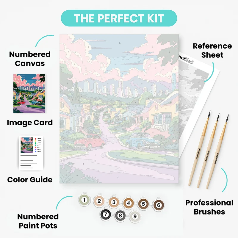 Los Angeles Dreamy Suburban Street - Paint by Numbers Kit