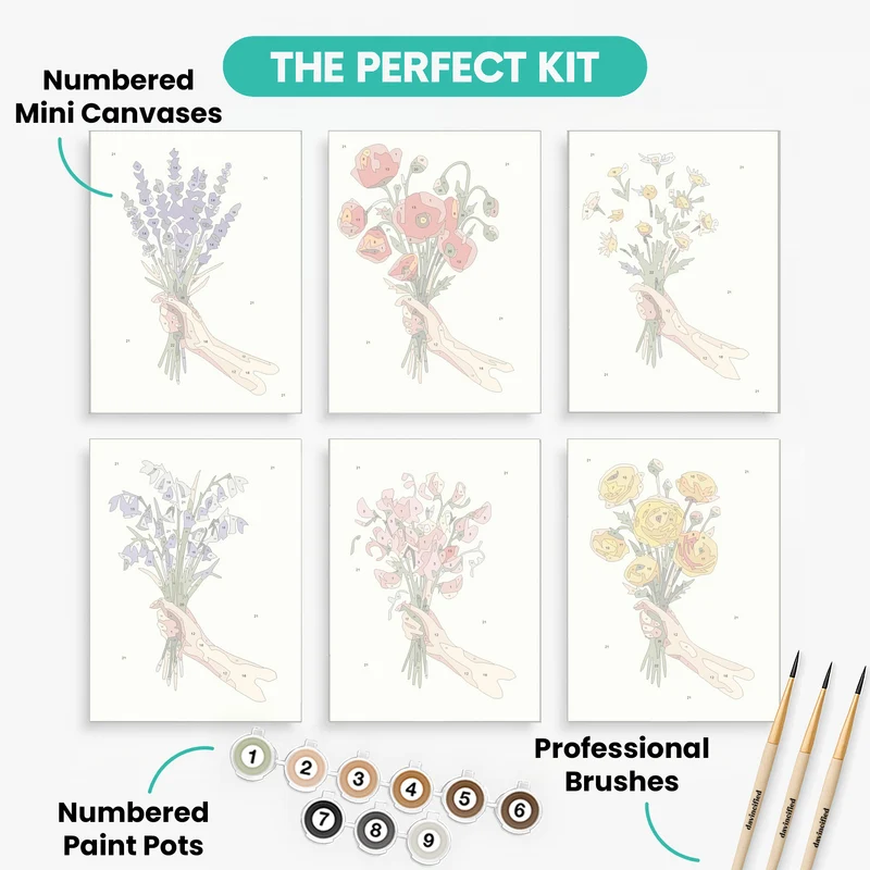 Wildflower Bouquet Hands - Mini Paint by Numbers Set