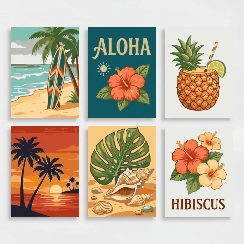 Tropical Hawaiian Paradise - Mini Paint by Numbers Set