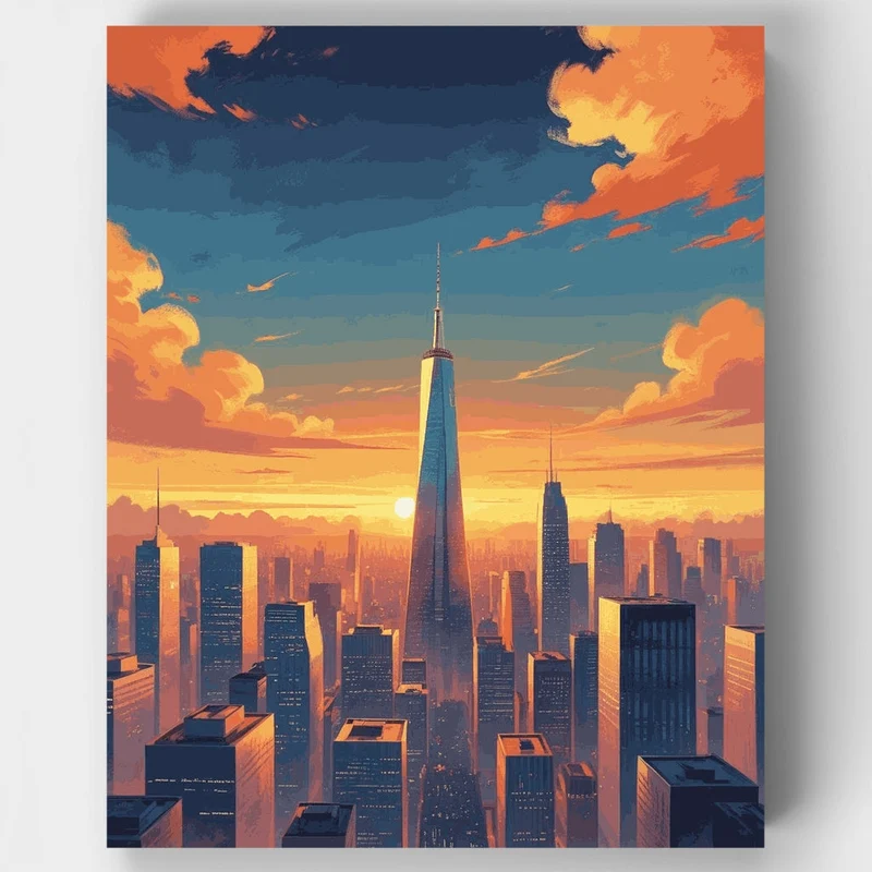 Manhattan Sunset Skyline - Paint by Numbers Kit