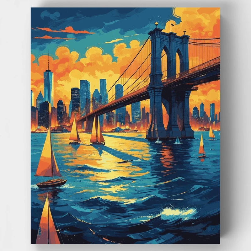 Brooklyn Bridge Sunset Sail - Paint by Numbers Kit