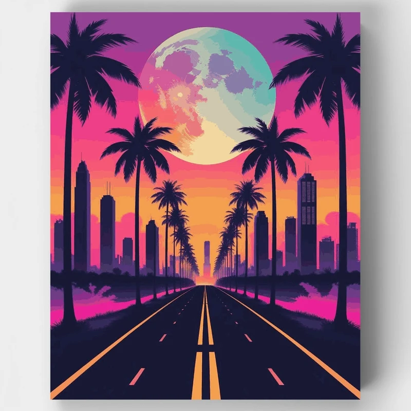 Los Angeles Retrowave Sunset - Paint by Numbers Kit
