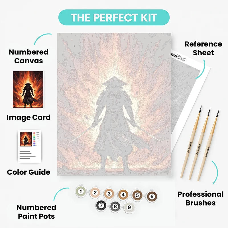 Dual-Blade Samurai in Flames - Paint by Numbers Kit