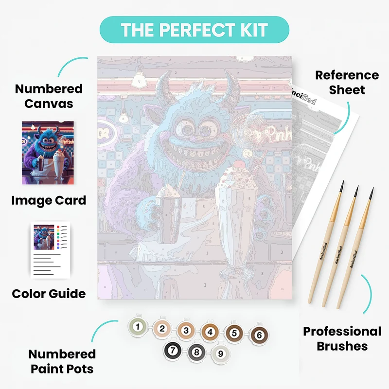 Fuzzy Monster at the Diner - Paint by Numbers Kit