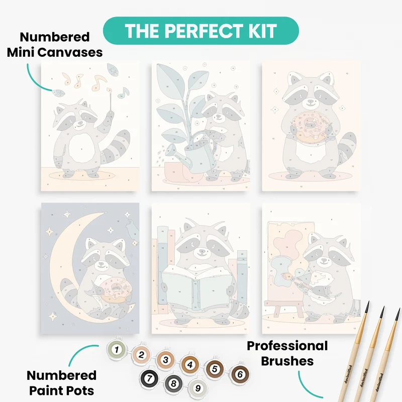 Charming Raccoons - Mini Paint by Numbers Set