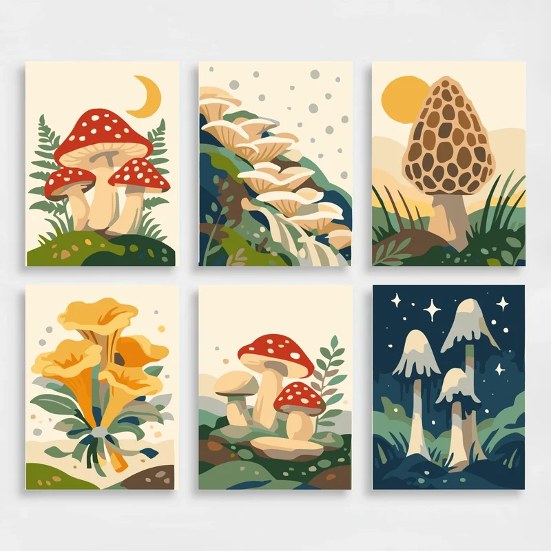 Enchanted Mushroom Garden - Mini Paint by Numbers Set
