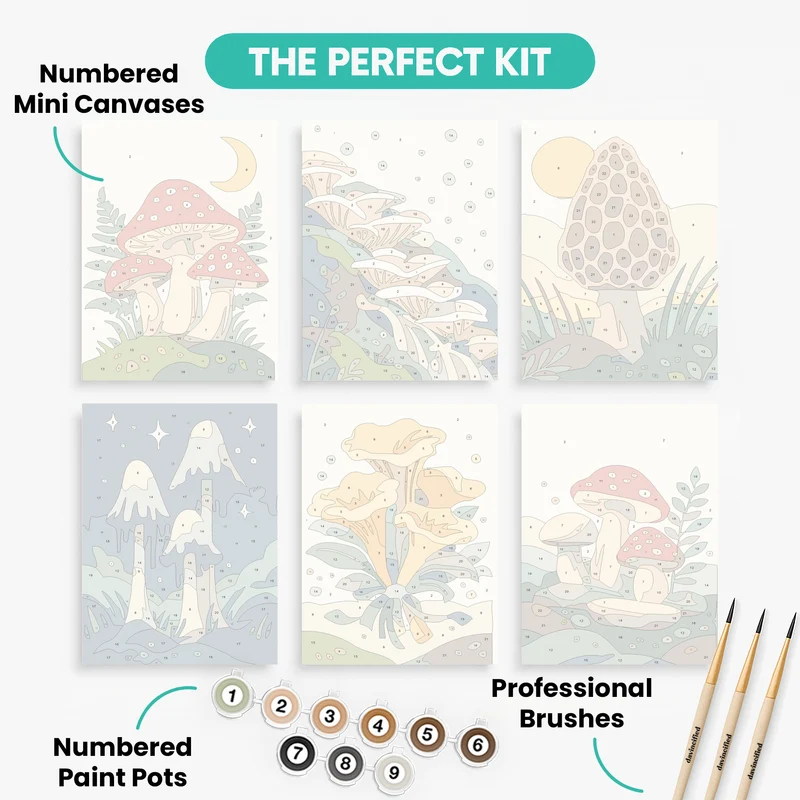 Enchanted Mushroom Garden - Mini Paint by Numbers Set