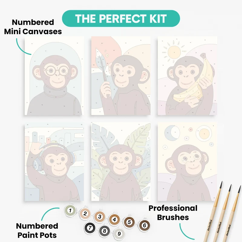 Cheerful Chimpanzees - Mini Paint by Numbers Set