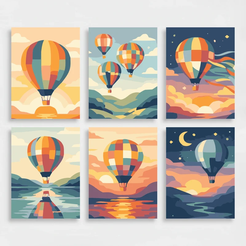 Hot Air Balloons - Mini Paint by Numbers Set