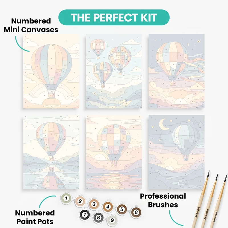 Hot Air Balloons - Mini Paint by Numbers Set