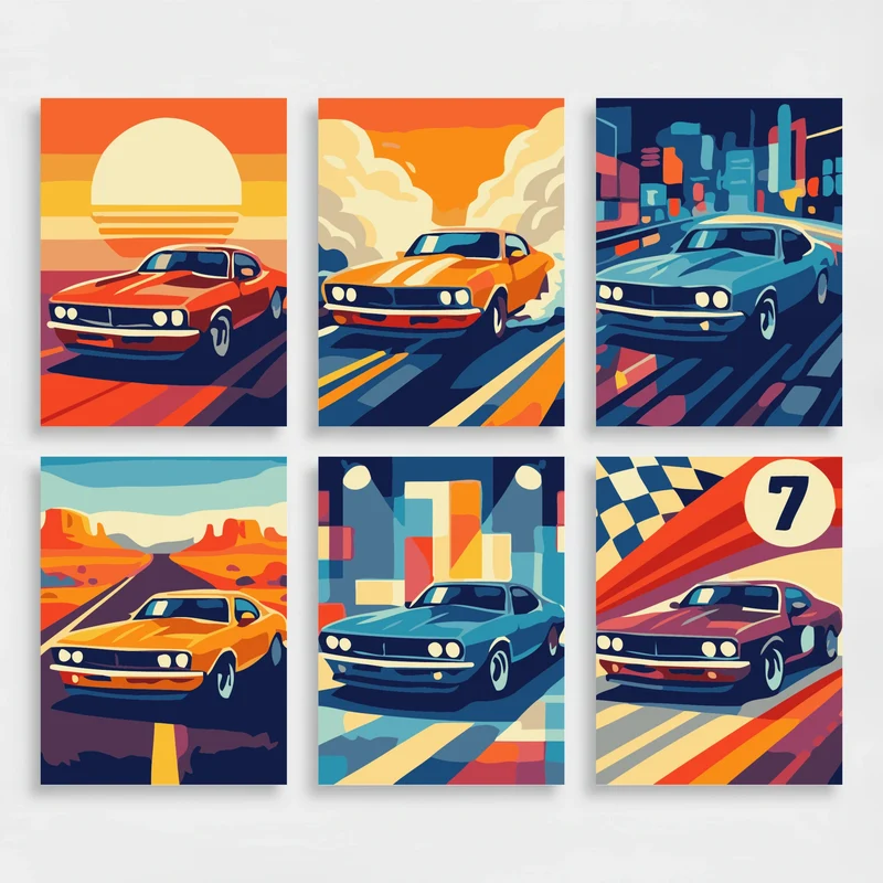 Retro Muscle Cars - Mini Paint by Numbers Set
