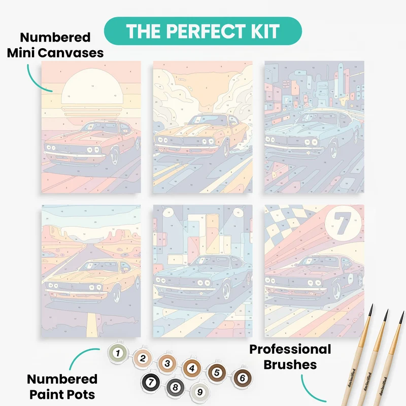 Retro Muscle Cars - Mini Paint by Numbers Set