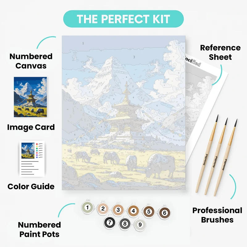 Sagarmatha National Park Golden Stupa and Yaks - Paint by Numbers Kit