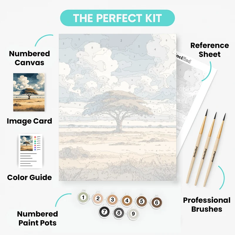 Masai Mara National Reserve Acacia Tree Savanna - Paint by Numbers Kit