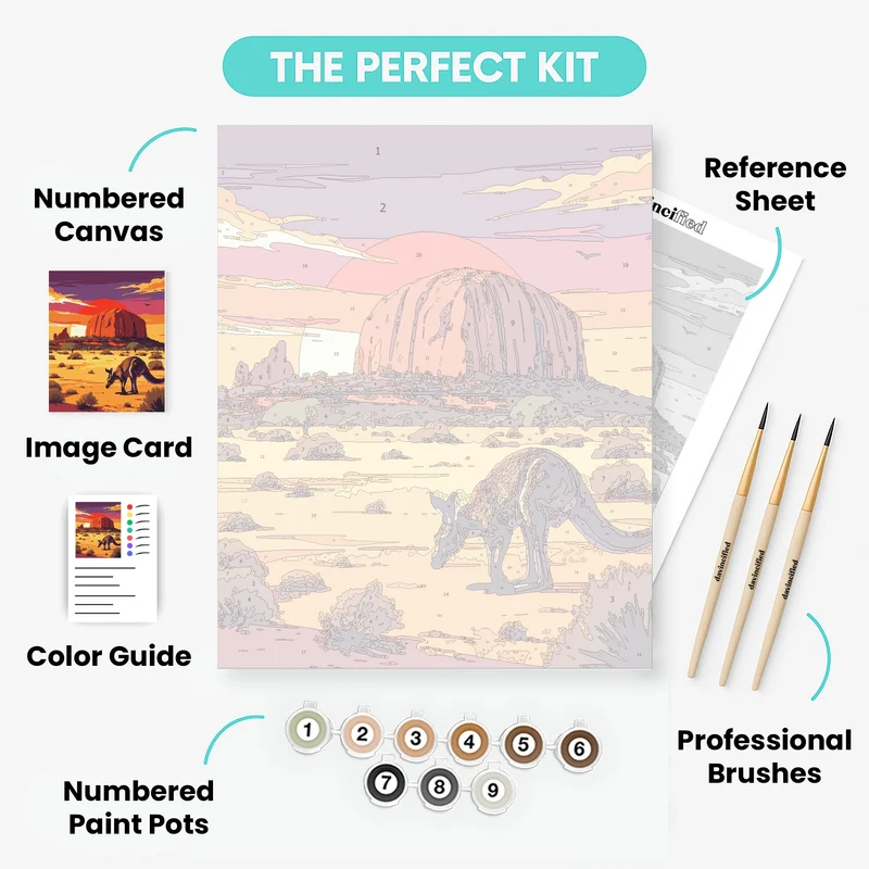 Uluru Sunset Kangaroo Desert Scene - Paint by Numbers Kit