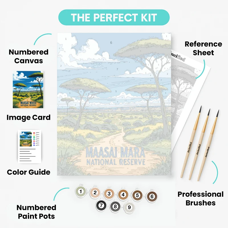 Maasai Mara Acacia Path Under Blue Skies - Paint by Numbers Kit