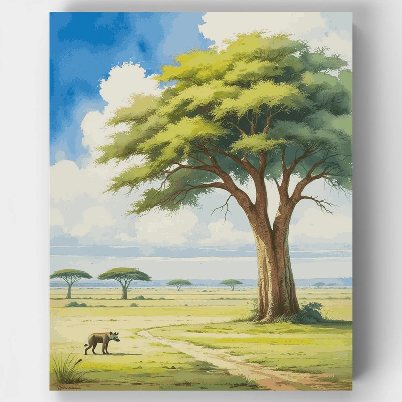 Masai Mara Hyena Under Acacia Tree - Paint by Numbers Kit