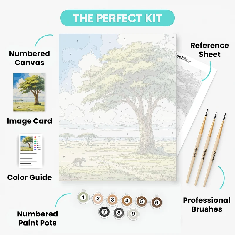 Masai Mara Hyena Under Acacia Tree - Paint by Numbers Kit