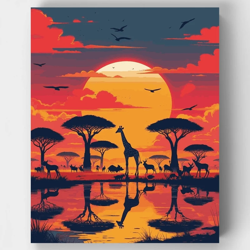 Masai Mara National Reserve Sunset Safari - Paint by Numbers Kit