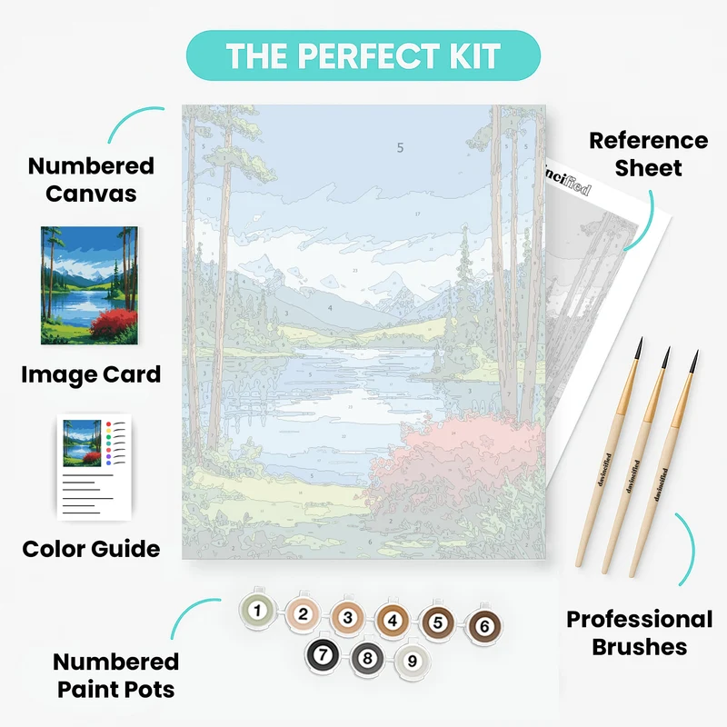 Olympic National Park Snowy Peaks & Forest Lake - Paint by Numbers Kit