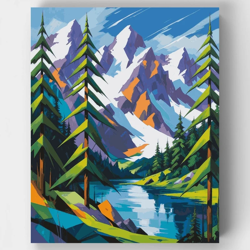 Olympic National Park Alpine Lake Through Pine Forest - Paint by Numbers Kit