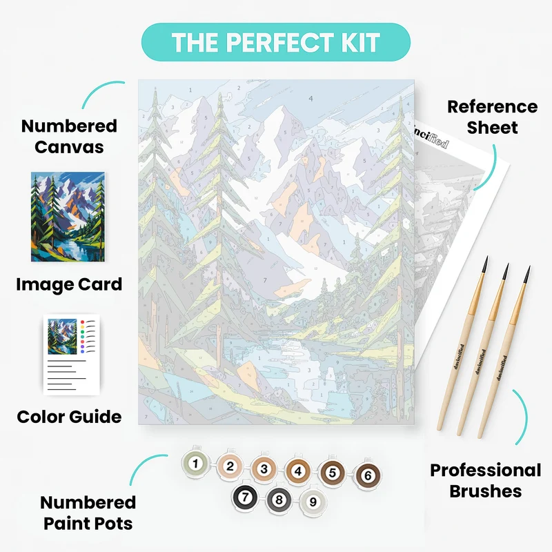 Olympic National Park Alpine Lake Through Pine Forest - Paint by Numbers Kit