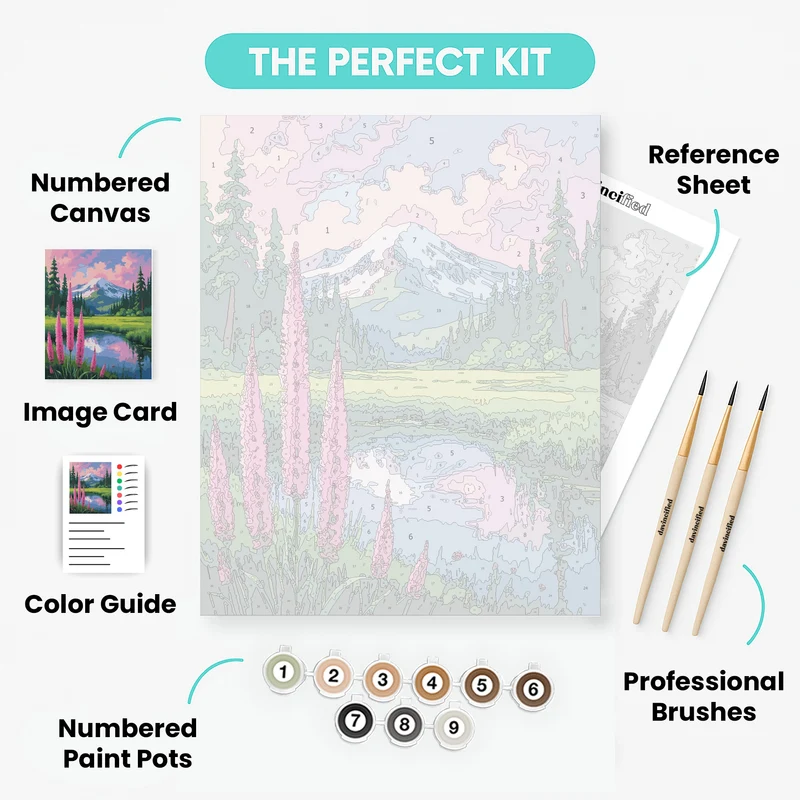 Mount Rainier National Park Fireweed Meadow Reflection - Paint by Numbers Kit