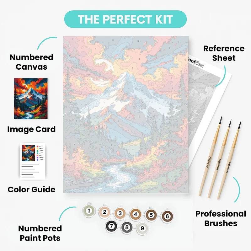 Mount Rainier National Park Fiery Autumn River Valley - Paint by Numbers Kit