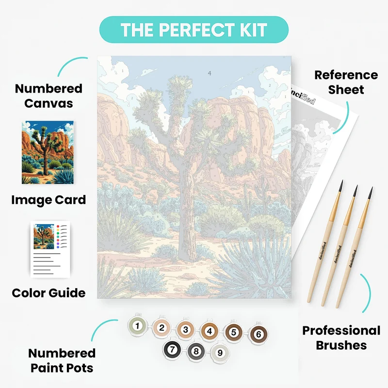 Joshua Tree National Park Desert Bloom with Red Rock Formation - Paint by Numbers Kit