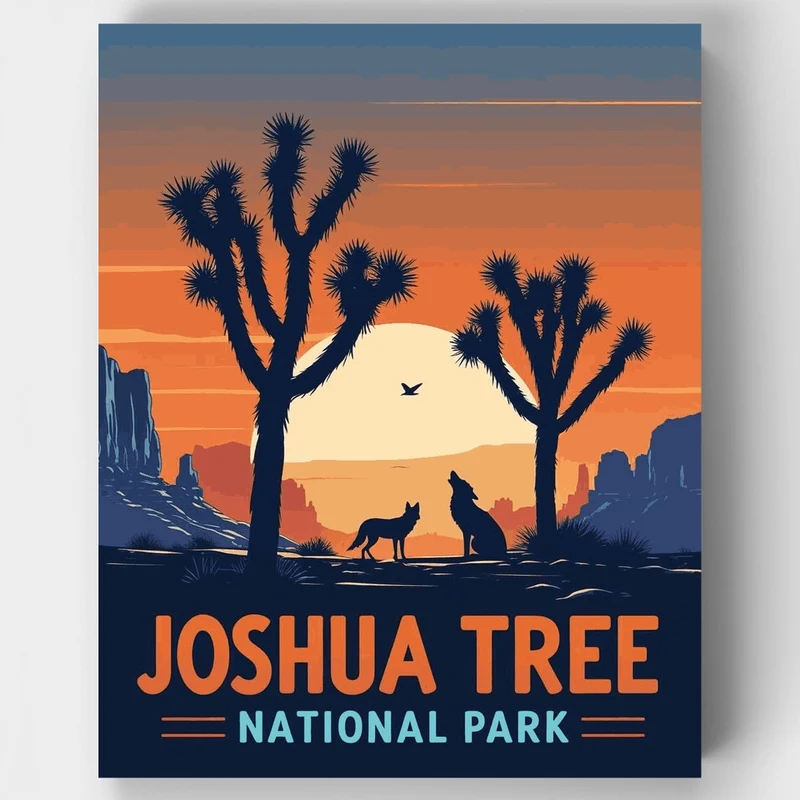 Joshua Tree National Park Coyotes at Dusk - Paint by Numbers Kit