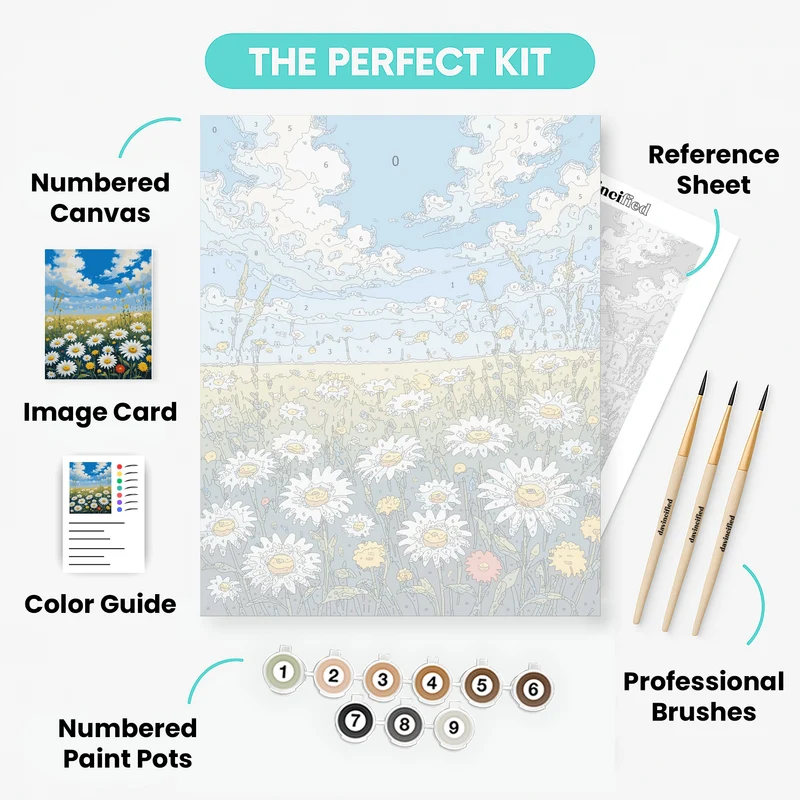 Daisy Field Under Blue Sky - Paint by Numbers Kit