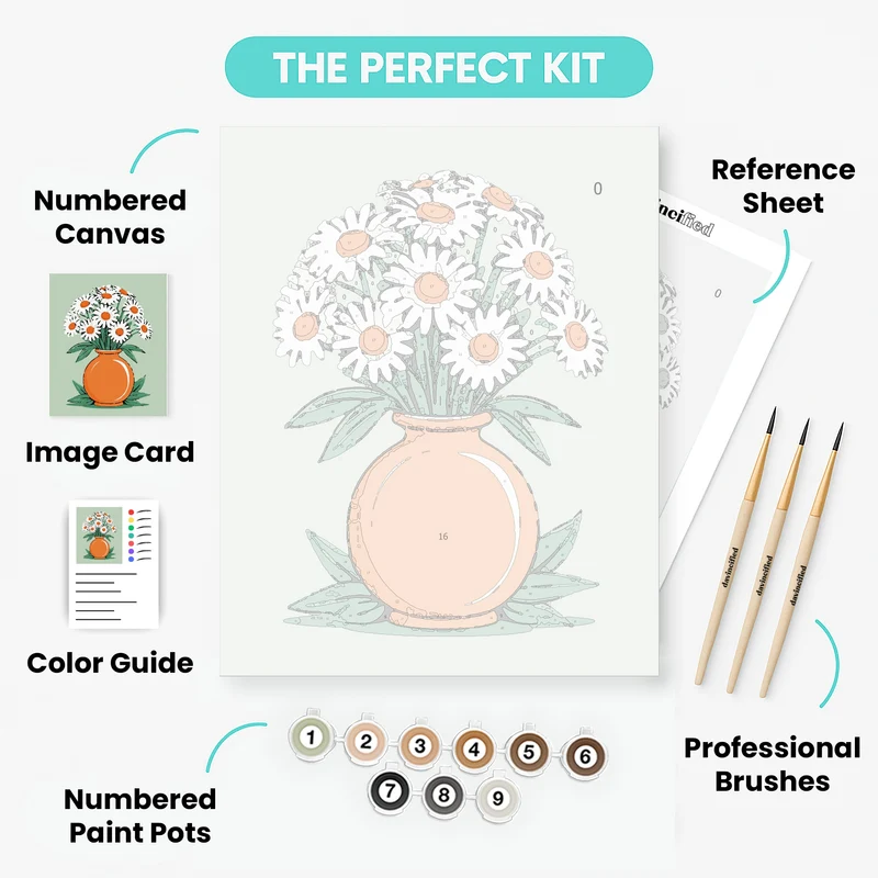 Daisy Bouquet in Orange Vase - Paint by Numbers Kit
