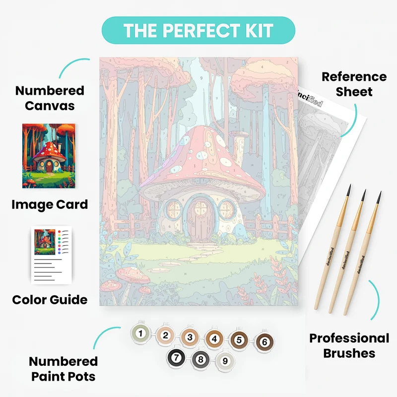 Enchanted Mushroom House Forest - Paint by Numbers Kit
