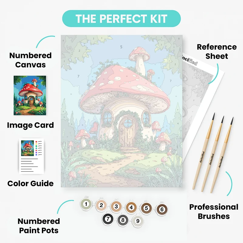 Whimsical Mushroom House - Paint by Numbers Kit