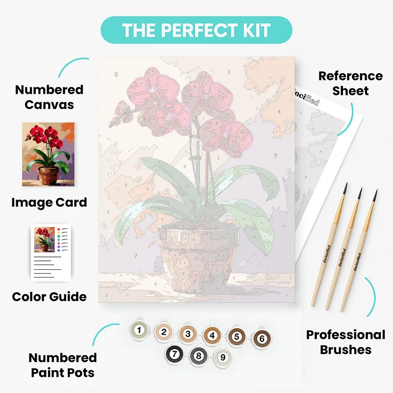 Red Orchid in Terracotta Pot - Paint by Numbers Kit