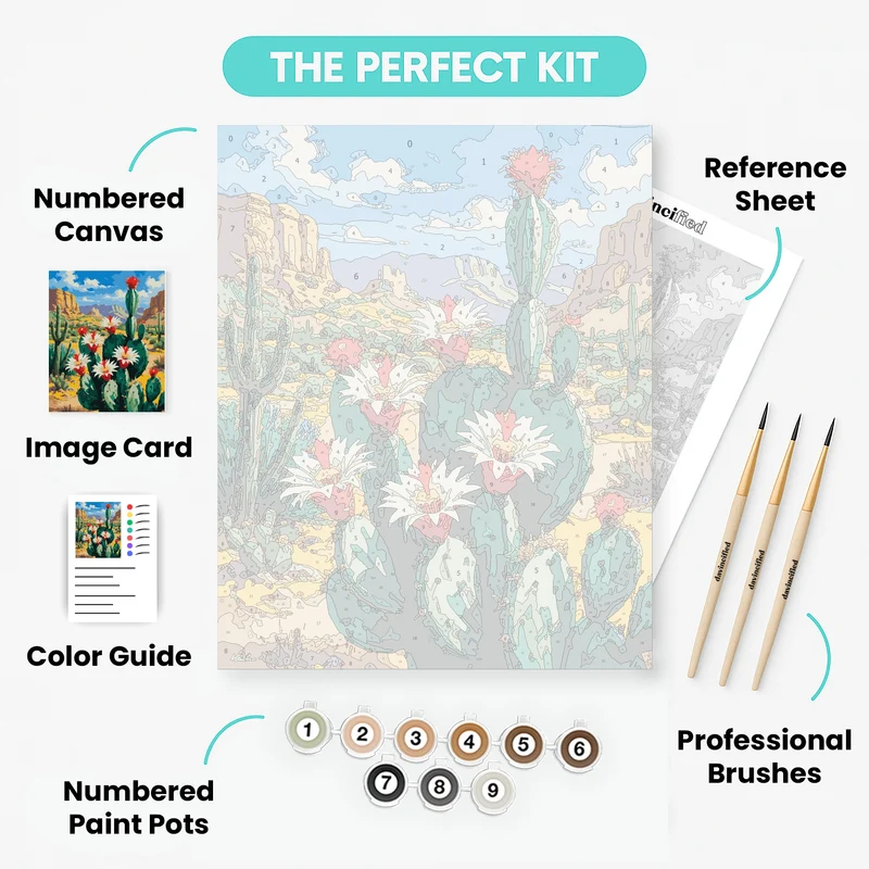 Flowering Desert Cactus Landscape - Paint by Numbers Kit