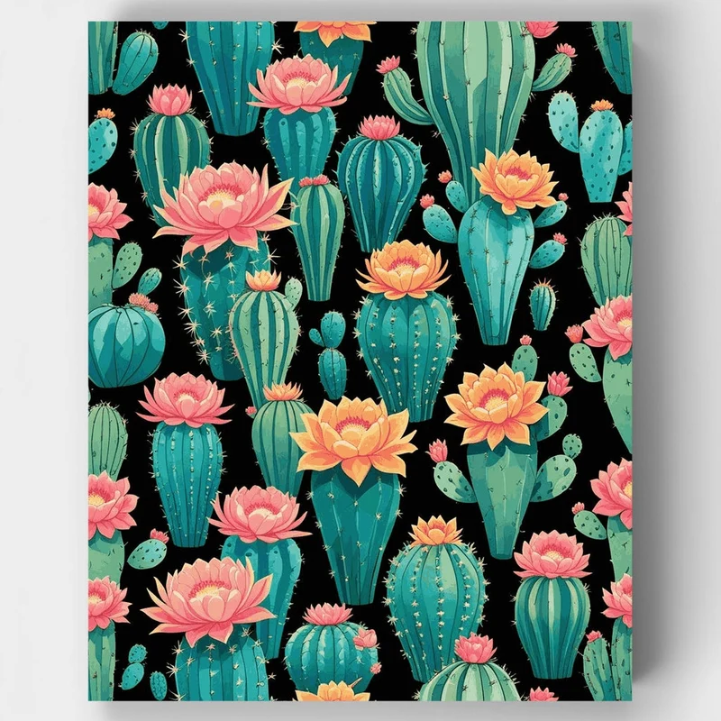 Flowering Cactus Paradise Pattern - Paint by Numbers Kit