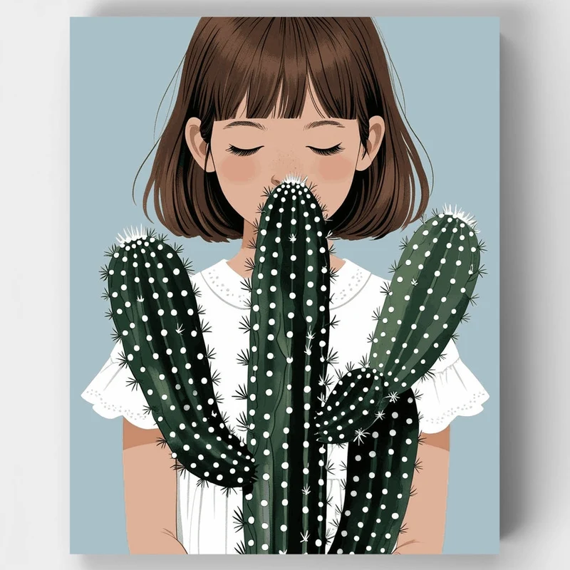 Girl with Cactus - Paint by Numbers Kit