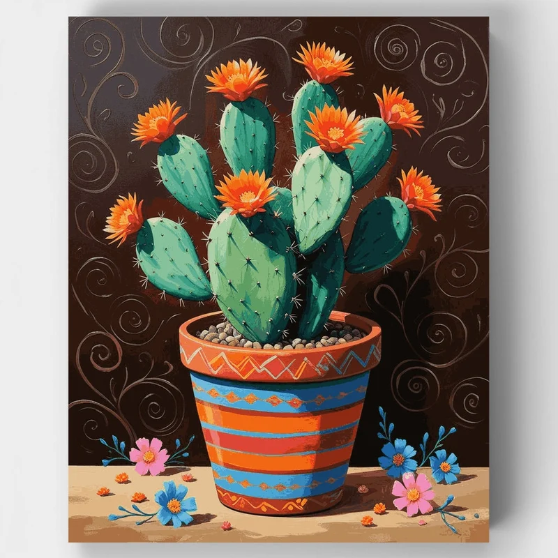 Blooming Cactus in Decorative Pot - Paint by Numbers Kit