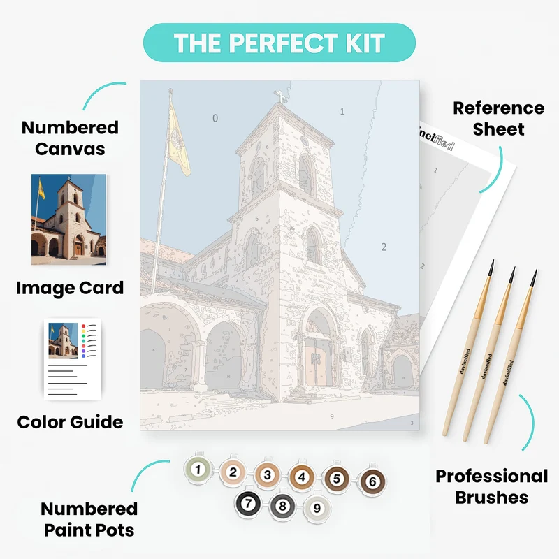 Historic Stone Church with Bell Tower - Paint by Numbers Kit
