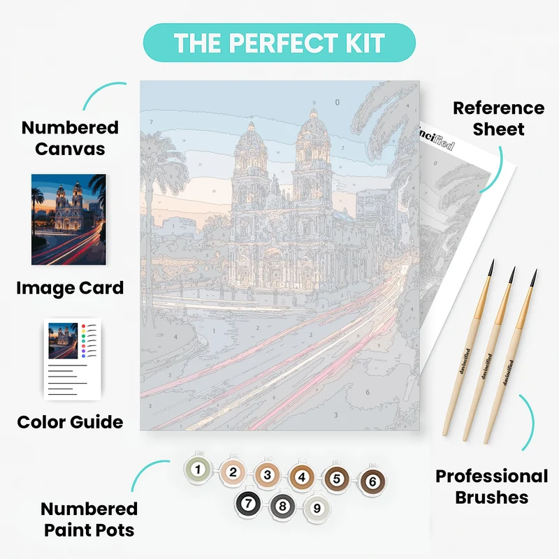 Cathedral at Twilight with Palm Trees - Paint by Numbers Kit