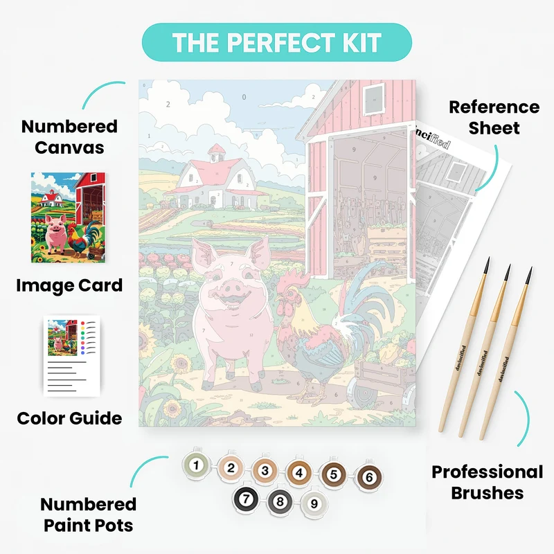 Farm Animals and Red Barn Scene - Paint by Numbers Kit