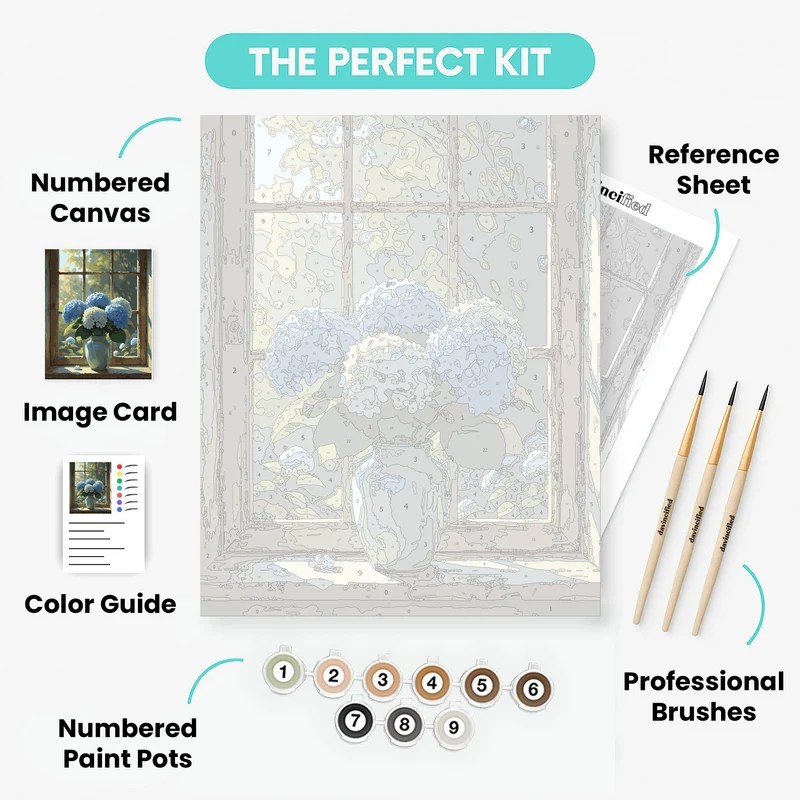 Blue Hydrangeas by Window - Paint by Numbers Kit