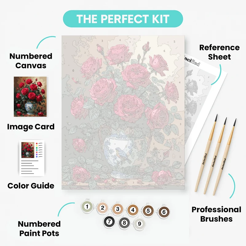 Red Roses in Decorative Vase - Paint by Numbers Kit